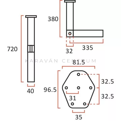 Lippert Astro 1 középen felhajtható asztalláb 720 mm, világosszürke