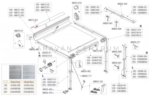 Fiamma F35 Pro 250 feszítőrúd (komplett)