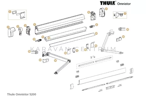 Thule/Omnistor 5200 hajtószerkezet + szerkezet végelem fehér, bal oldali - 1500603071