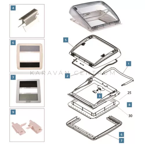 Dometic Mini Heki beépítőkeret 43-60 mm, szürke