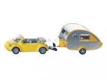 VW Beetle modellautó Tab lakókocsival