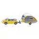 VW Beetle modellautó Tab lakókocsival