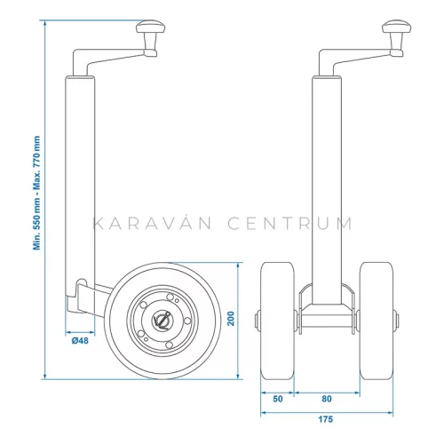 KC1508V02 dupla kerekes orrkerék ø 200 x 50 mm, 150 kg