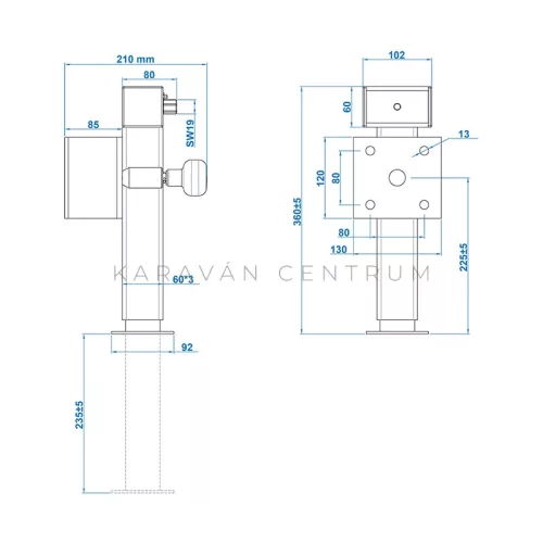 KC1522V03/85 utánfutó támasztóláb 360 - 595 mm, 1300 kg