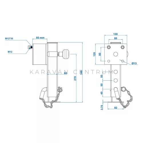 KC1522/85 utánfutó támasztóláb 345 - 675 mm, 1300 kg