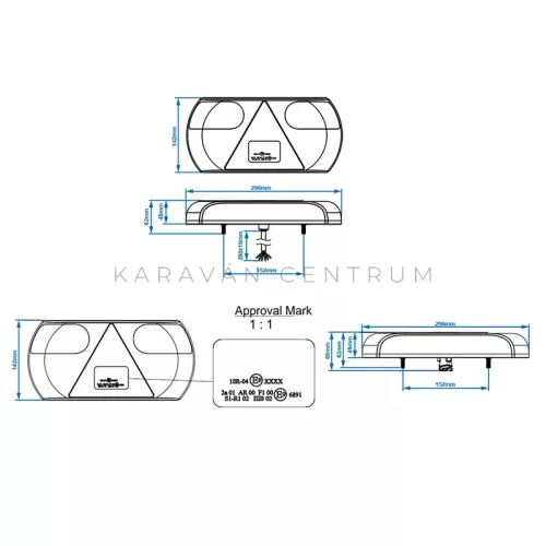 KC3945 LED hátsó lámpa 296 x 142 mm, bal oldali