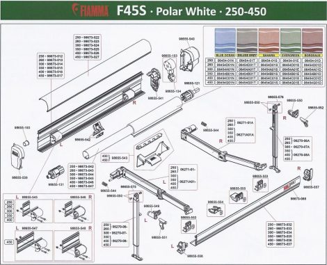  Fiamma F45S fehér alkatrészek, 250-450 cm
